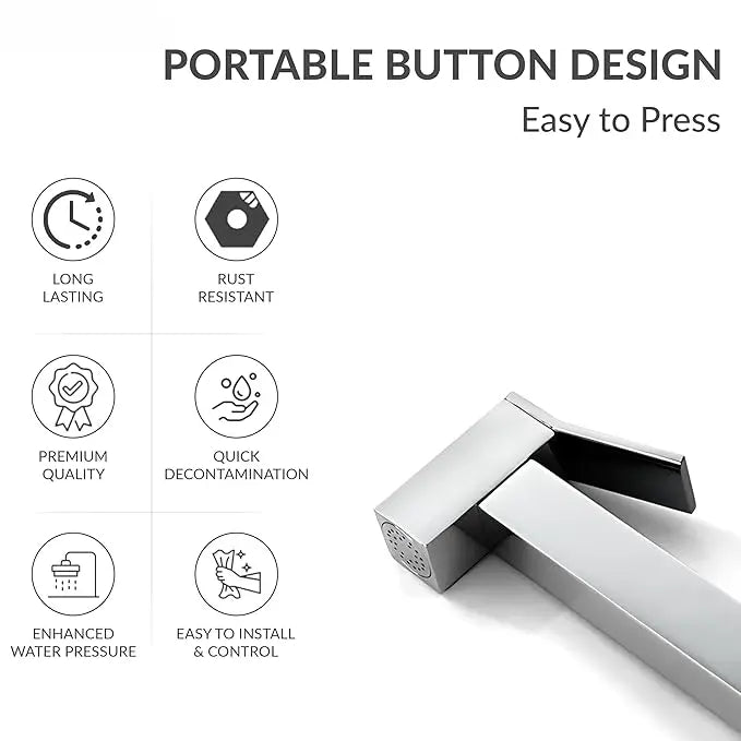 Sanilux™ Square Head Handheld Muslim Shower – Stainless Steel Elegance