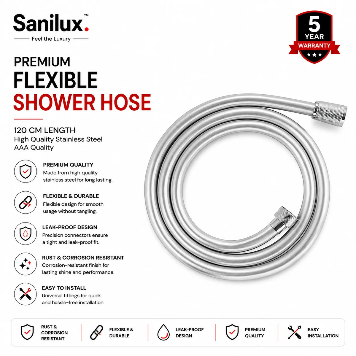 Sanilux™ Premium 100 CM Flexible Shower Hose