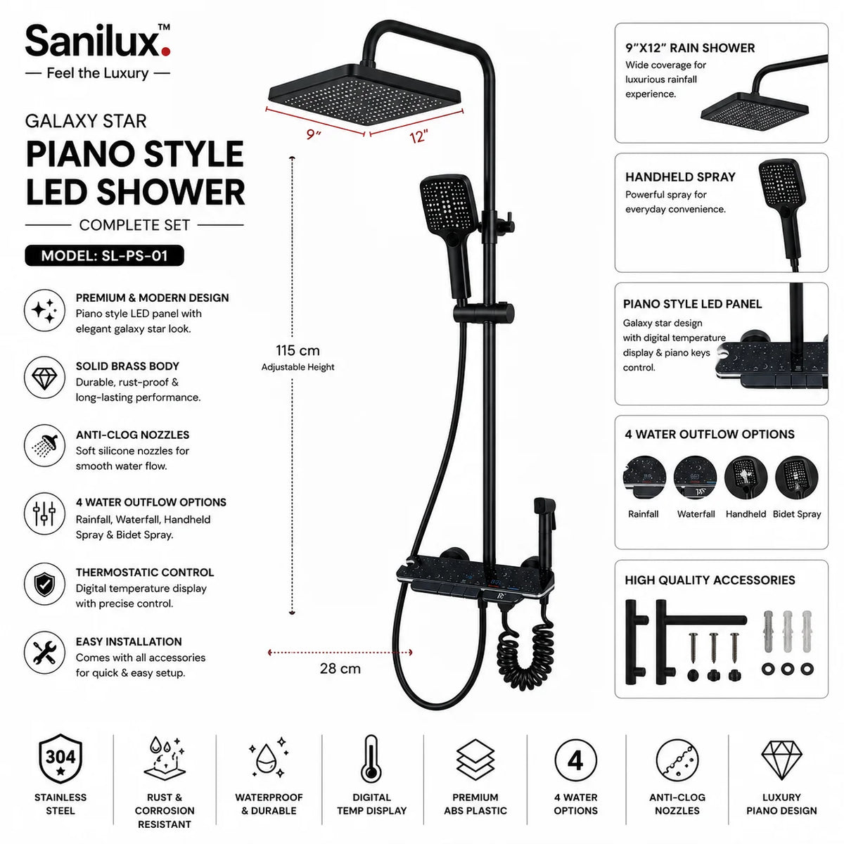 Sanilux™ Galaxy Star Piano Style luxuary Shower (Full Set)