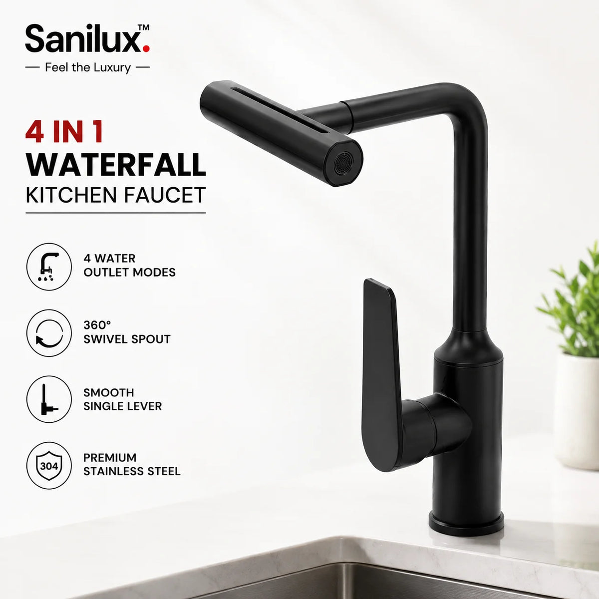 Sanilux™ 4-in-1 Waterfall Kitchen Faucet