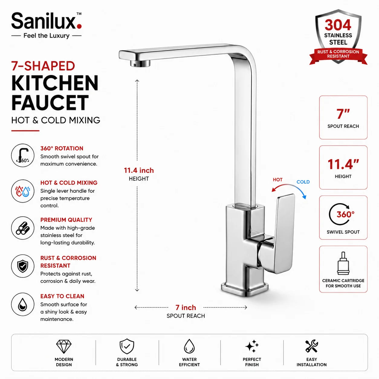 Sanilux™ 7-Shaped Hot & Cold Mixing Kitchen Faucet
