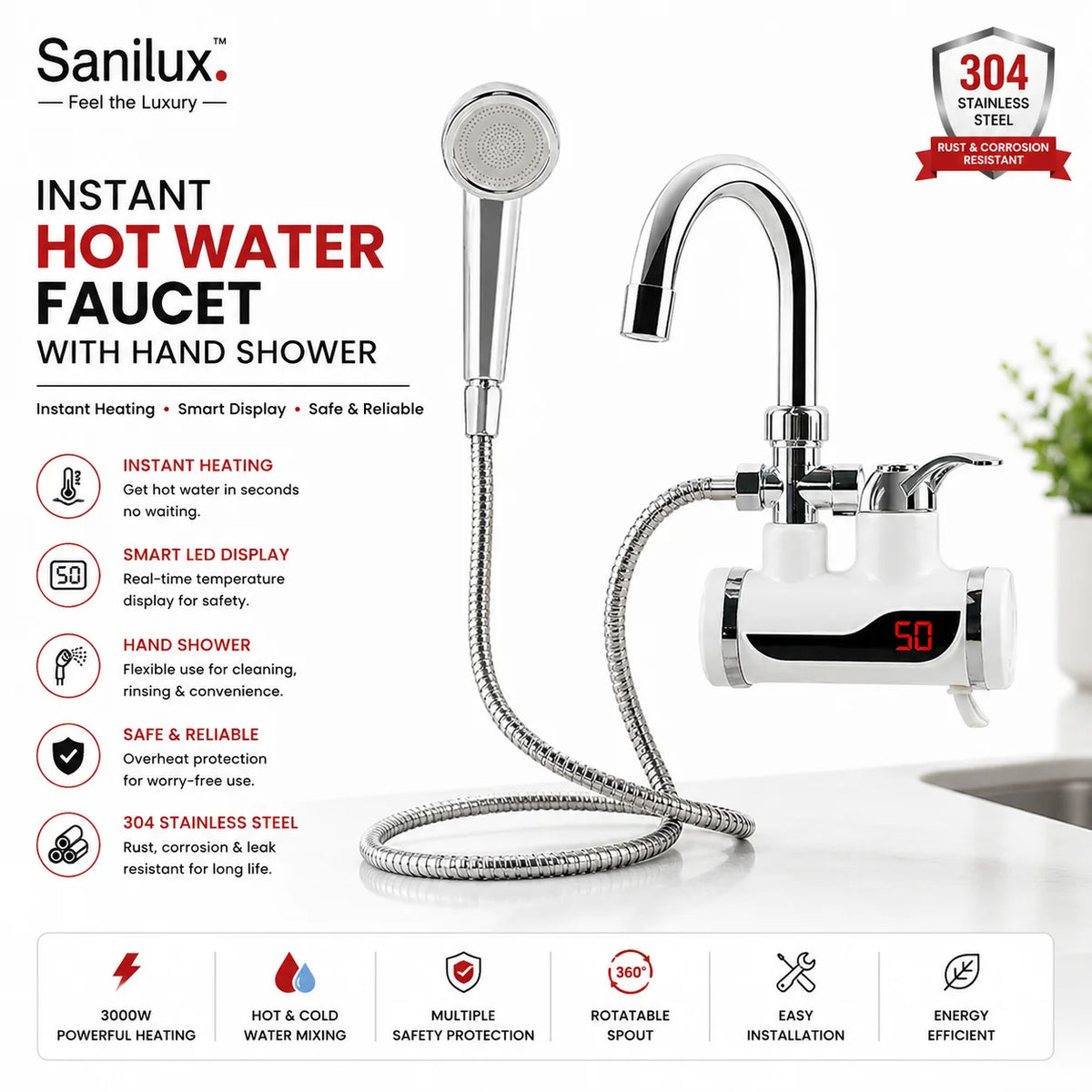 Sanilux™ Instant Hot Water Faucet with Hand Shower