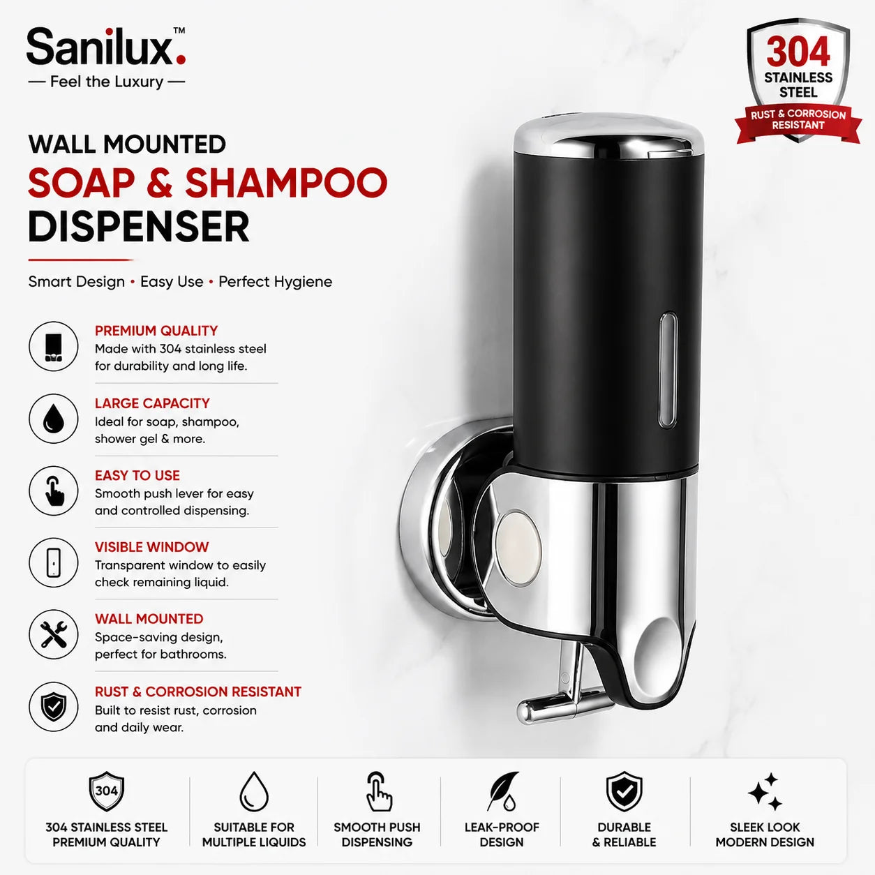 Sanilux™ Wall-Mounted Soap & Shampoo Dispenser