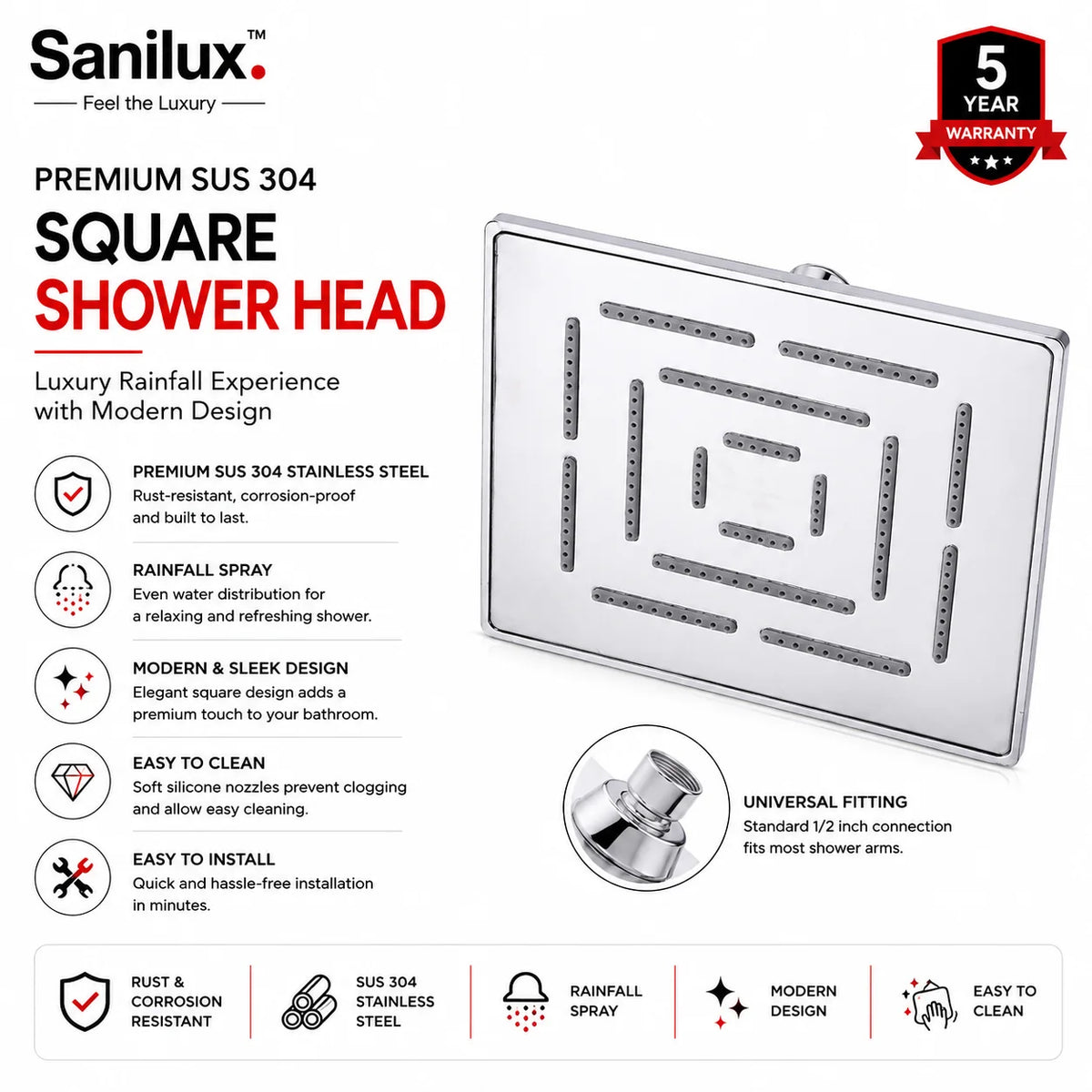 Sanilux™ Premium Square Shower Head SUS 304