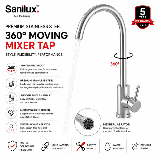 Sanilux™ Premium Stainless Steel 360° Moving Mixer Tap