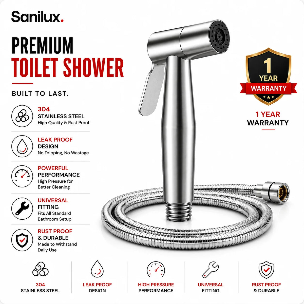 Sanilux™ 304 Stainless Steel Muslim Shower Set