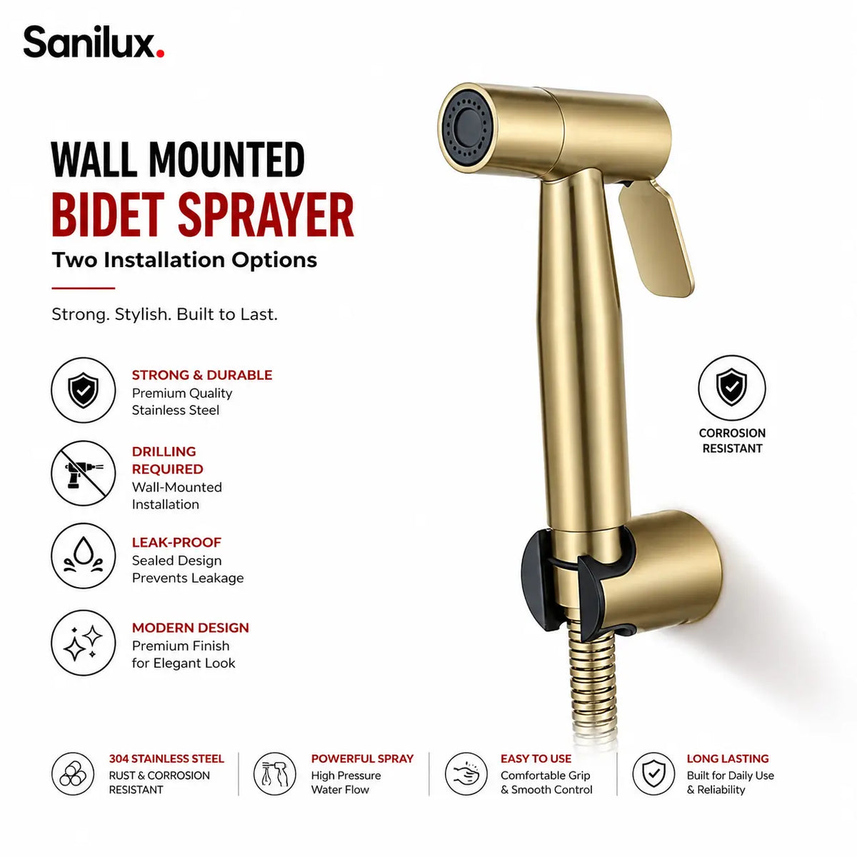 Sanilux™ 304 Stainless Steel Muslim Shower Set