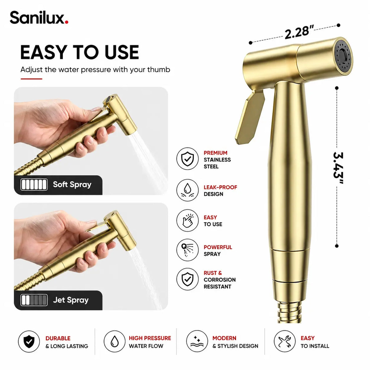 Sanilux™ 304 Stainless Steel Muslim Shower Set