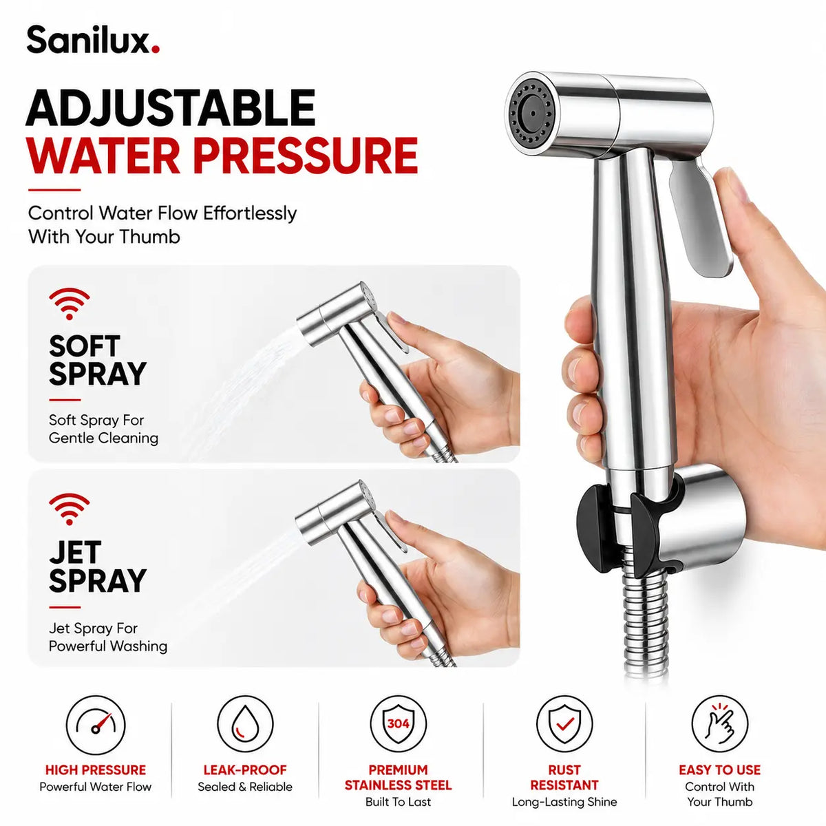 Sanilux™ 304 Stainless Steel Muslim Shower Set