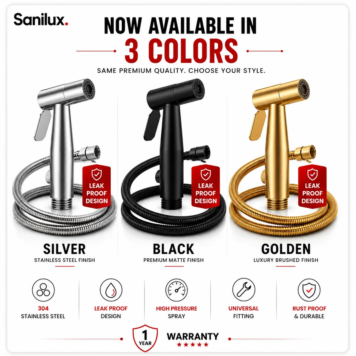 Sanilux™ 304 Stainless Steel Muslim Shower Set