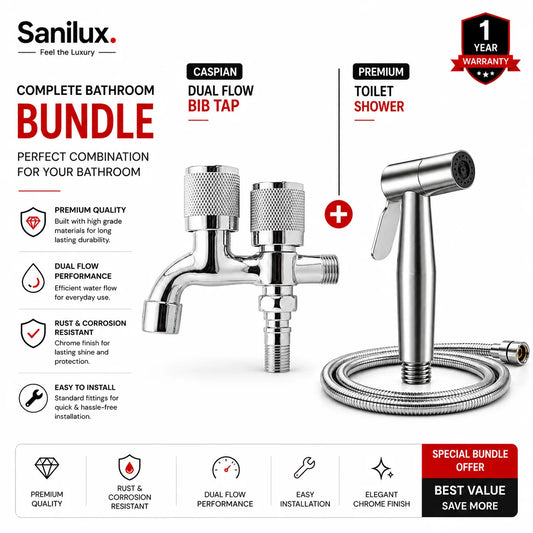 Sanilux™ 304 Stainless Steel Muslim Shower + Dual Flow Tap Bundle