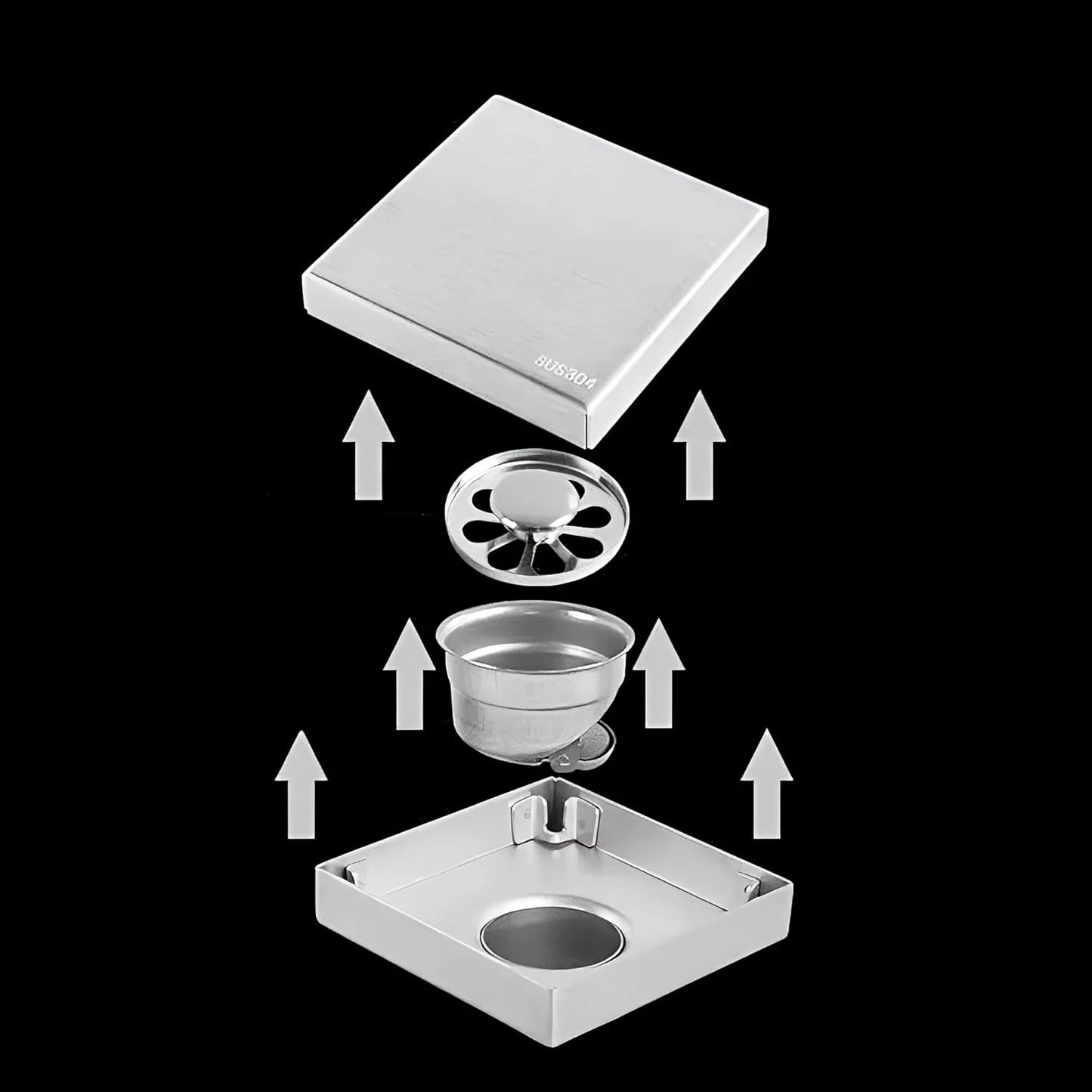 Sanilux™ 6x6″ Tile Insert Floor Drain – 304 Stainless Steel (Cockroach & Odor Trap)