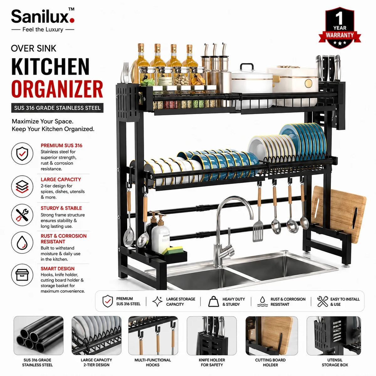 Sanilux™ Over-Sink Kitchen Organizer (SUS 316 Grade)