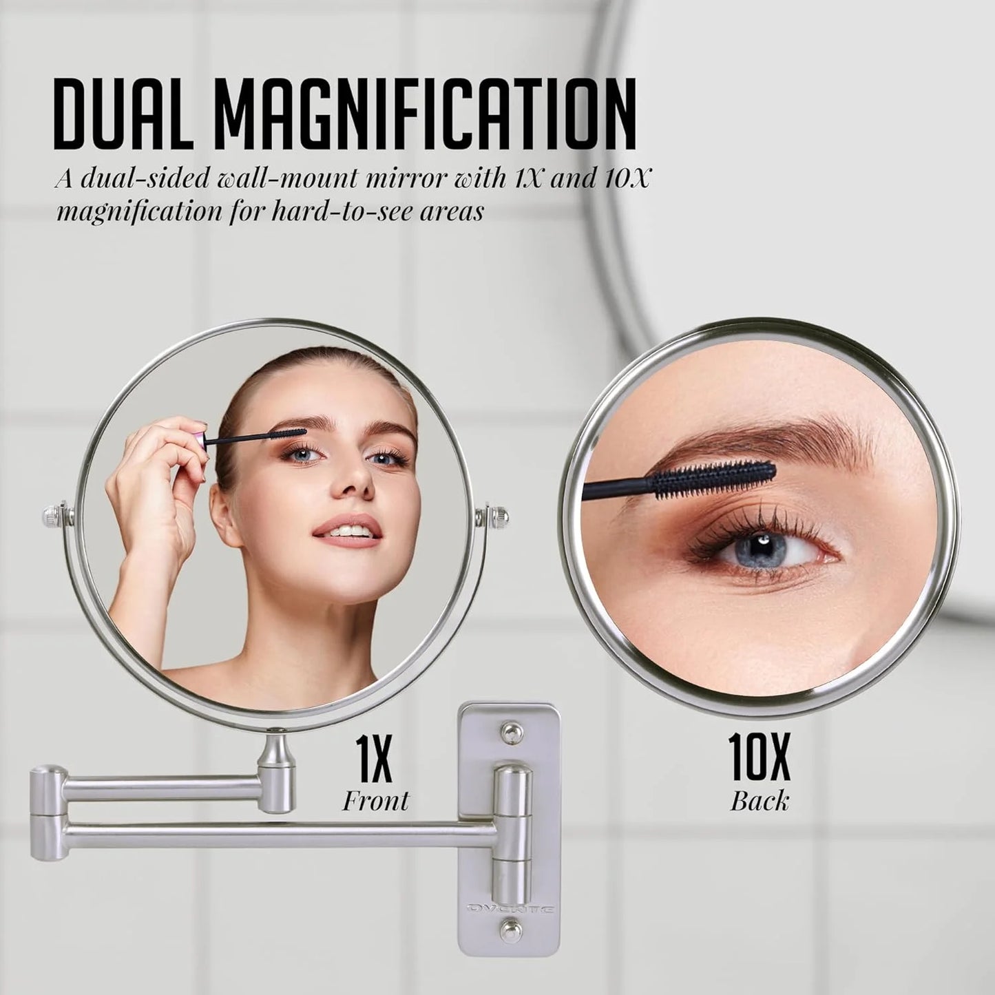 Sanilux™ Wall-Mounted 360° Dual-Sided Magnifying Mirror (1X/10X)