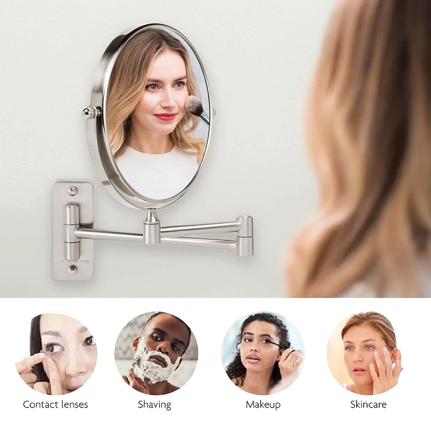 Sanilux™ Wall-Mounted 360° Dual-Sided Magnifying Mirror (1X/10X)