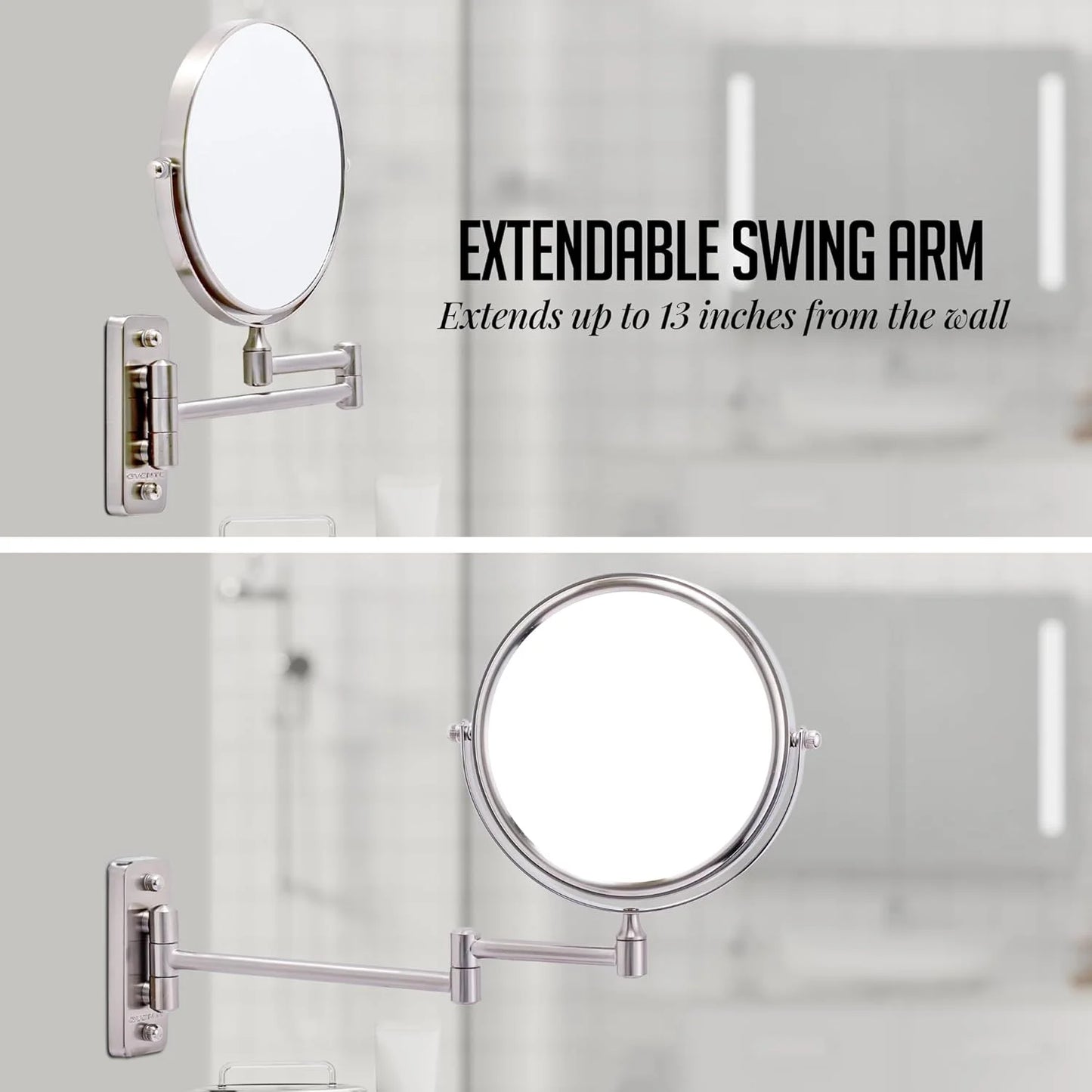Sanilux™ Wall-Mounted 360° Dual-Sided Magnifying Mirror (1X/10X)