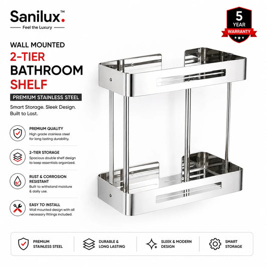 Sanilux™ Wall-Mounted 2-Tier Stainless Steel Bathroom Shelf