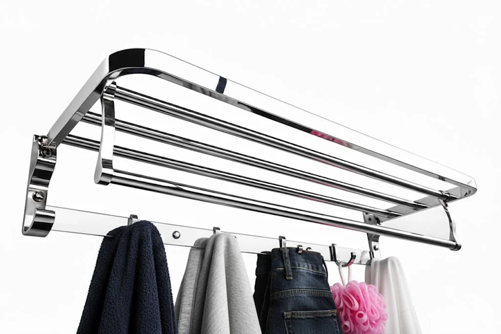Sanilux™ Deluxe Towel Rack with Shelf, Holder And Hooks